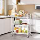HDANI 3 Tier Metal Utility Multipurpose Rolling Cart,Large Capacity Heavy Duty Rolling Cart with 2 Lockable Wheels for Home,Office,Kitchen,Bathroom,Bedroom,White