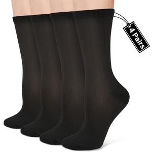 Compression Crew Socks for Women Thin Lightweight (15-20 mmHg) for Athletic Nurse Circulation Support Socks, 4 Pairs (Small-Medium, 02- Black)