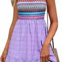 PRETTYGARDEN Womens Summer Dresses 2026 Paisley Spaghetti Strap Sleeveless Smocked A Line Boho Mini Dress with Pockets (Purple, S)