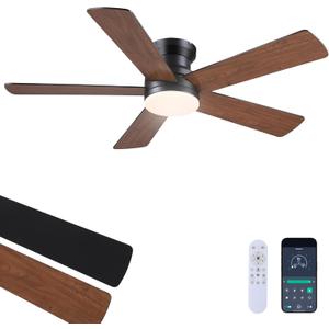 Ayaoty Flush Mount Ceiling Fan with Light and Remote/APP - 48" Low Profile Ceiling Fan with 3CCT Dimmable, 5 Reversible Blades, Modern Indoor Fan Light Fixtures for Bedroom, Kitchen