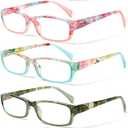 Kerecsen Reading Glasses 5 Pairs Fashion Ladies Readers Spring Hinge with Pattern Print Eyeglasses for Women (Mix Color -8, 3.50)