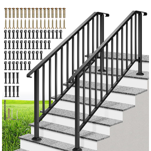 VIVOHOME 2-Pack 6 Step Galvanized Steel Hand Rails for Outdoor Steps – Curved Ends and Safety Balusters Exterior Railing for Porch, Deck, or Indoor Stairs, Complete Installation Kit