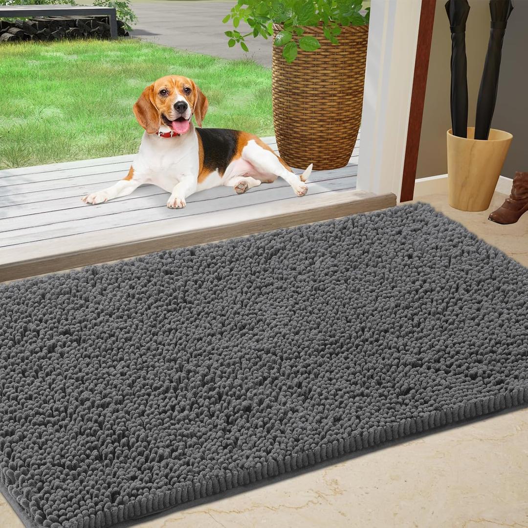 IM HOME Chenille Absorbent Outdoor Doormat 36" x 24", Washable Muddy Door Mats for Dog Non Slip Indoor Doormat Dog Mat for Muddy Paw Front Inside Doormats for Entryway Grey