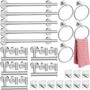 Blulu 35 Pcs Bathroom Hardware Set Stainless Steel Bathroom Accessories Set, Including 16'' Bath Towel Bar, Towel Rings, Robe Hooks, Toilet Paper Holders, Wall Mounted (Silver)