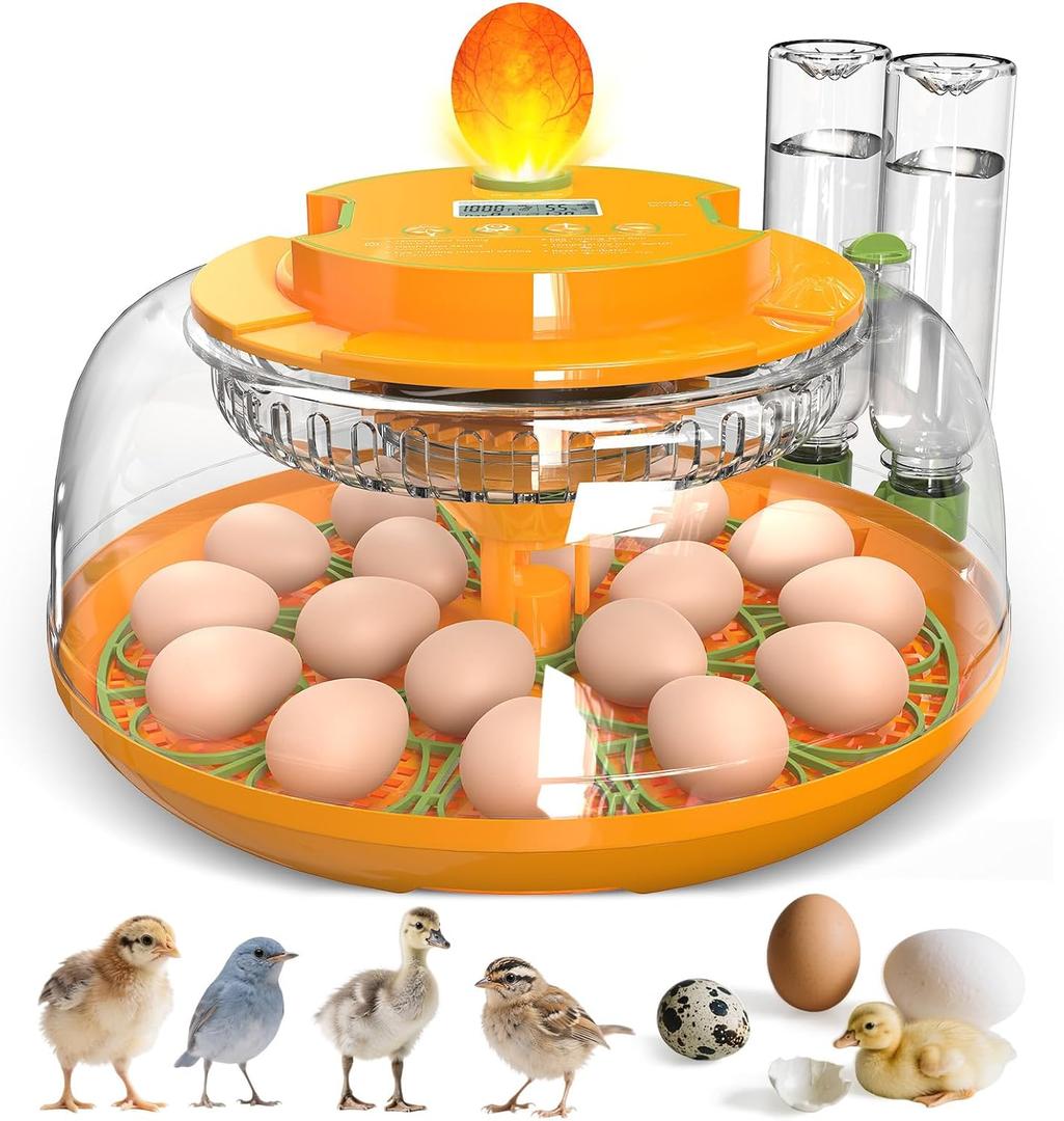 18 Egg Incubators for Hatching Eggs, Egg Incubator Incubator with Automatic Turning and Humidity Control, Auto Water Replenishment, 2 Size Trays, Air Vent, for Chicken Duck Quail Goose Eggs