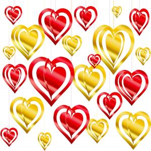 24 Pcs Valentines Decorations Hanging Hearts from Ceiling 3D Red Gold Heart Valentine's Day Hanging Decorations for Wedding Bridal Shower Engagement Anniversary