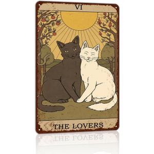 Vintage Cat Tin Sign Retro Card Metal Sign Poster Wall Art Decor Bathroom Dorm Room Home Decor - Lovers