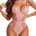 Avidlove Womens Lingerie Lace Bodysuit Push Up Lingerie Snap Crotch Teddy One Piece Babydoll (Medium, Light Pink)