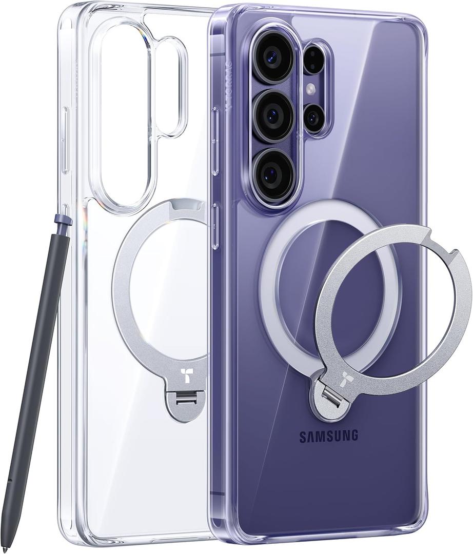 TORRAS Q3 Spin for Samsung Galaxy S26 Ultra Case with Kickstand, Compatible with Magsafe, Slim Hard PC Protective S26 Ultra Clear Case with 360 Magnetic Stand, Transparent Clear