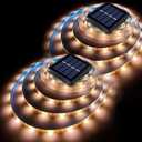 Solar LED Strip Lights Outdoor String Light Waterproof 20FT 180LED Cuttable Tape Rope Solar Lighting for Garden Path, Deck, Yard, Stair, Step, Decorative Lighting 2 Packs (Warm White 19.7ft)