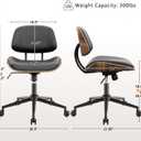 Armless Office Chair with Wheels, PU Leather Desk Chair, Black, 1-Pack