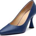 SHOWFOREST Women's Pumps High Heel Square Toe Slip on Work Heels for Women Business Office Party Dress Pumps Shoes with 3.5 Inch Chunky Heel (6, Navy Blue Pu)