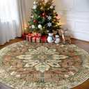 Area Rugs 8ft Washable Non-Slip, Floral Vintage Distress Print Pattern Medallion Carpet for Living Room Bedroom Dining Room, Brick Red Rust Neutral Brown Burnt Orange