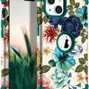 Hocase for iPhone 15 Case, Heavy Duty Shockproof Protection Soft Silicone Rubber Bumper+Hard Plastic Hybrid Protective Case for iPhone 15 (6.1" Display) 2023 - Teal Flowers