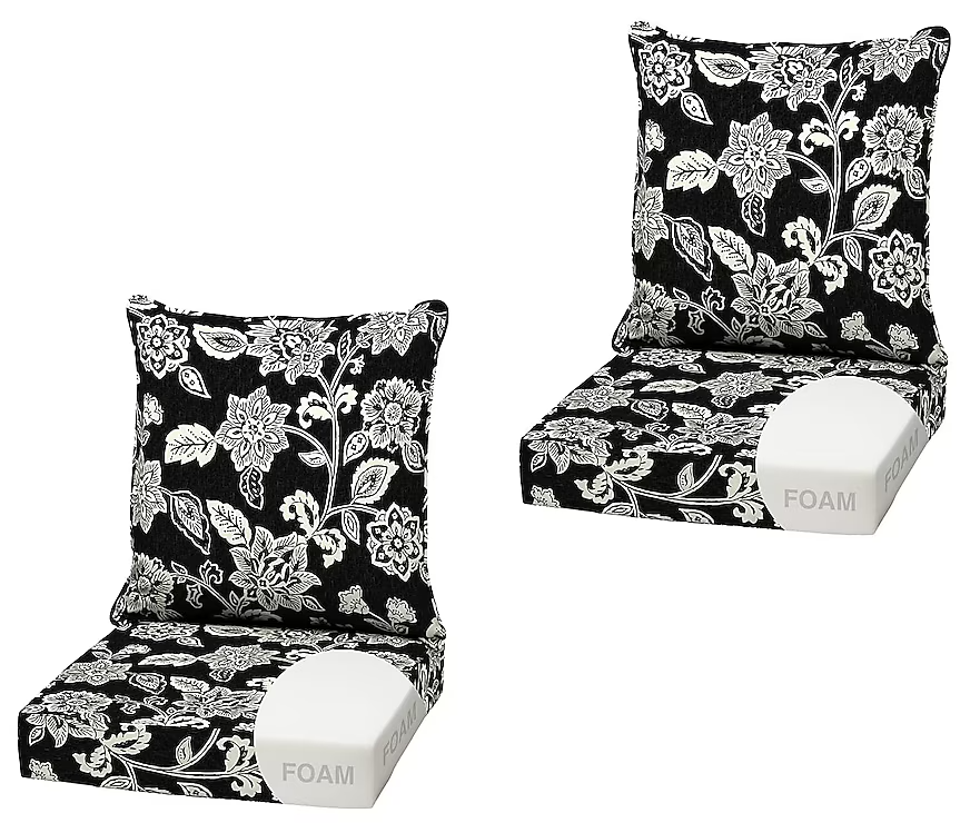 ARDEN Outdoor Foam Deep Seat Cushion - 2 Pack - 22x24 - Premium High Density Foam - Never Flattens - Weather Proof for Patio Chair Sofa Couch (Ashland Black Jacobean)