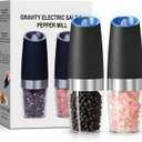 Gravity Electric Salt and Pepper Grinder set of 2, Automatic Salt And Pepper Grinder Set, Adjustable Roughness, Battery Powered, LED Light, 2 Pack, (Black)