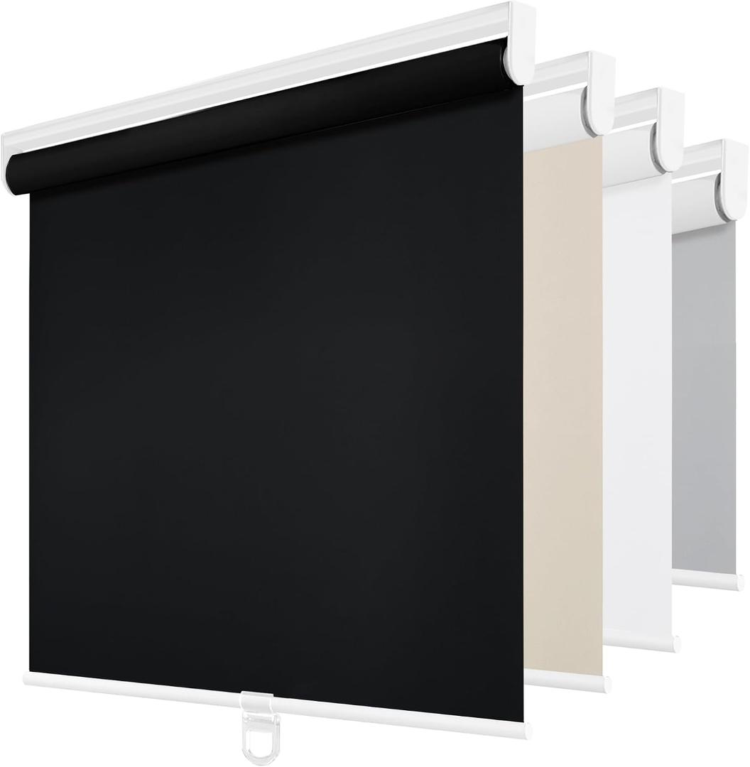 ChrisDowa Cordless Blackout Roller Shades for Windows, Thermal Insulated UV Protection Pull Down Shades, Total Blackout Window Blinds for Home, Office, Bedroom, Door (29" W x 72" H, Black)