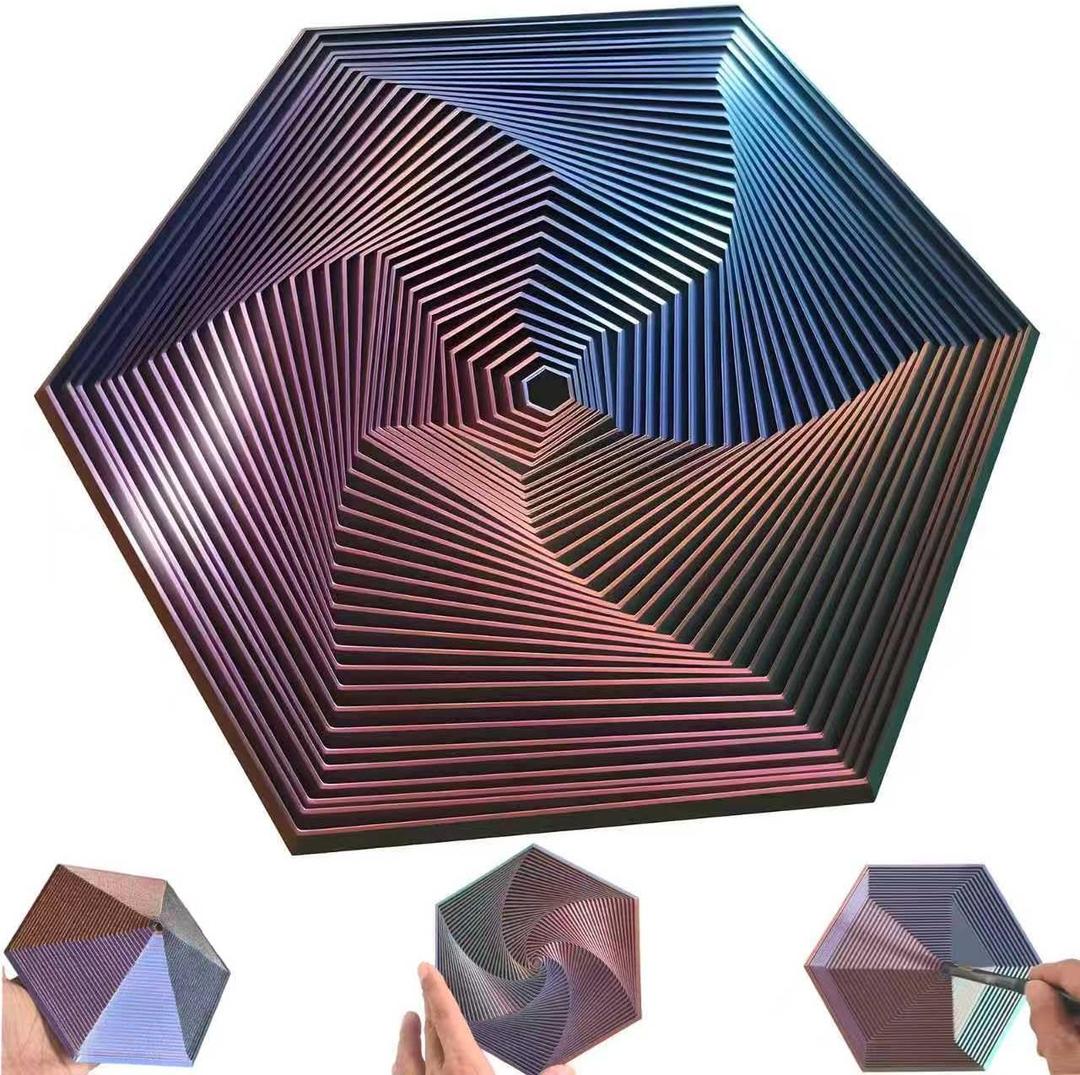 Fractal Fidget Hexagon - Suitable for Relieving Stress, Anxiety, and Tension | Autism, ADHD | Desk Adult Fidgeting Stress Relief Gift (Green Purple Copper (35 Rings))