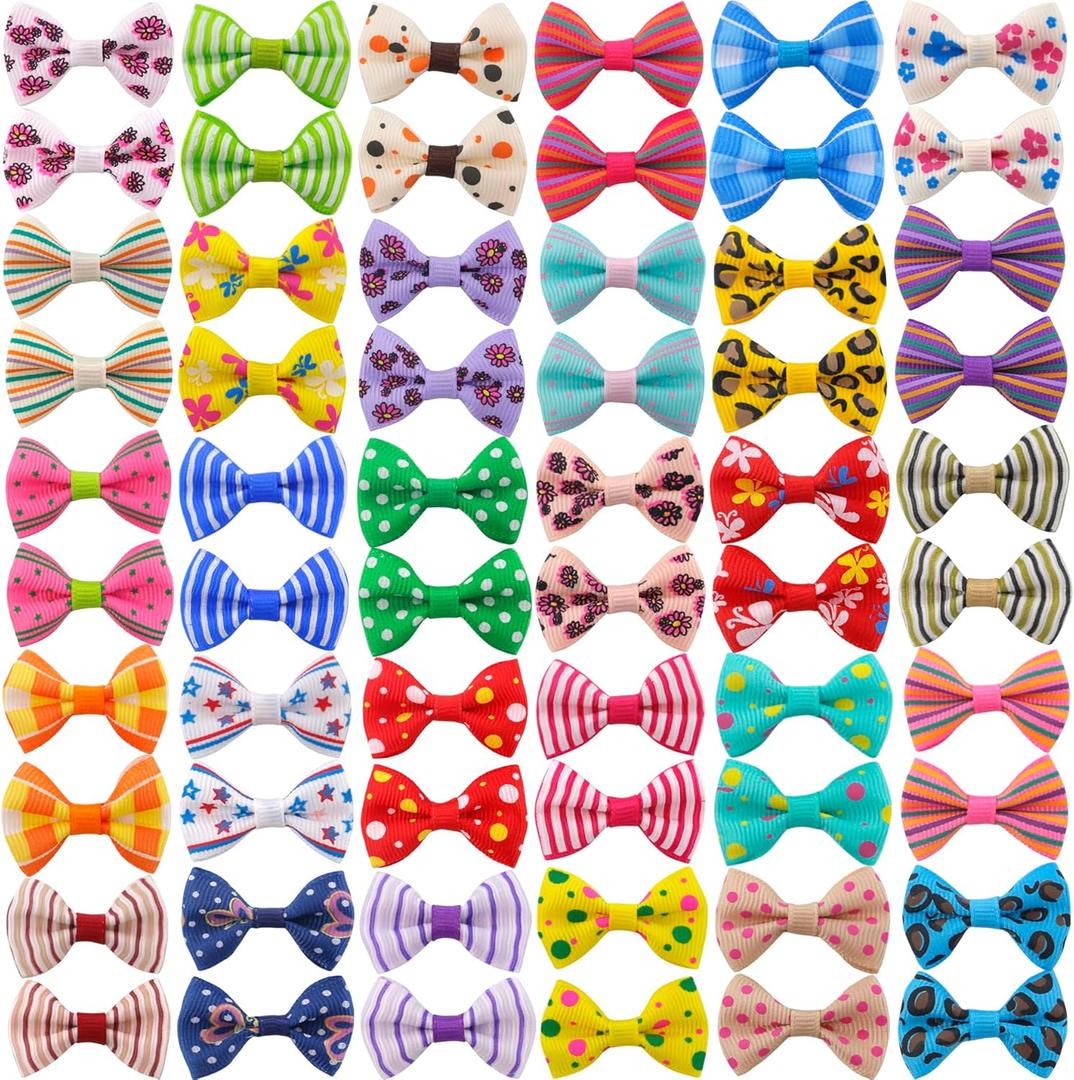 QingHan Dog Hair Bows Small Puppy Clips for Pet Grooming Accessories Doggy Gifts 60Pcs (30 Pairs)