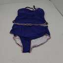 Eomenie Tankini Swimsuit for Women Tummy Control Ruched Two Piece Bathing Suits High Waisted Shell Stitch Swimwear L Navy Blue