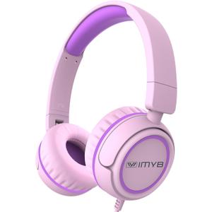 IMYB Kids Headphones, V1 Wired Stereo Foldable Tangle-Free 3.5mm Adjustable On-Ear Headphones for Kids for School/ Toddlers/ Childrens/ Teens/ Boys/ Girls/ Ipad/ Tablet/ Kindle/ Phones/ Travel/ Plane (Pink)