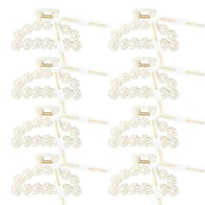 DEEKA Bridesmaid Proposal Gifts 8 Pack Pearl Bridesmaid Hair Claw Clips with Ribbon 3.7 Inch Large Hair Clips Bachelorette Party Favors Bridal Party Present Hair Accessories (Half Circle L)