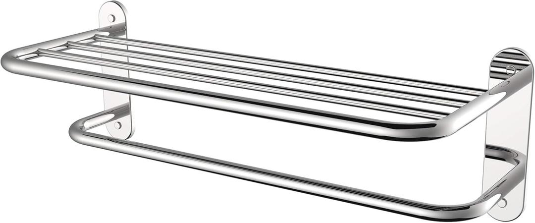 24 Inch Bathroom Towel Rack Towel Bar Towel Shelf Chrome Stainless Steel and Zinc Alloy Wall Mount 1pc for House Lavatory and Hotel