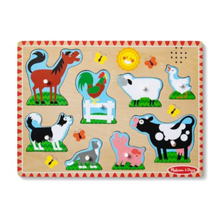 Melissa & Doug Farm Animals Sound Puzzle - Wooden Peg Puzzle with Sound Effects (8 pcs) Pack of 2