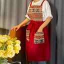 Kitchen Apron with Pockets, Womens Pinafore Dress, Floral Apron for Cooking Gardening, Gift for Mom, Wife, Girlfriend (Red)