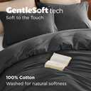 Bedsure 100% Washed Cotton Duvet Cover King - Charcoal Minimalist Bedding Set Linen Like - PureWoven Plain Simple & Soft Comforter Cover for All Seasons (Charcoal, King, 104"x90")