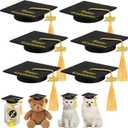 Mimorou 6 Pcs Mini Graduation Caps with 2026 Tassel Plush Mason Jars Small Animal Bachelor Hat for Photo Props Party Supply