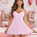 Avidlove Women Nightgown Sexy Sleepwear Lace Chemise V-neck Modal Babydoll Lounge Dress (Pink, XXL)