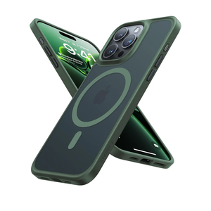 TORRAS Magnetic Shockproof for iPhone 15 Pro Case, [MilitaryGrade Drop Tested][Compatible with MagSafe] Translucent Hard PC Back with Silicone Slim Protective Cover AntiFingerprint, Green