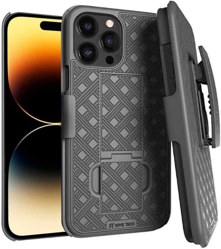 Designed for iPhone 15 Pro Max Case with Belt Clip Holster - Kickstand Cover Phone Case - Black