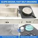 JACZZO Silicone Dish Drying Mat for Kitchen Counter, 19.7" x 17.2" Large Drying Mat with Built-in Drain Lip, Heat Resistant Countertop Protector Pad, Fast Drying & Easy Clean, Grey