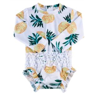 uideazone Baby Girls Rash Guard Swimsuit Long Sleeve One Piece Swimwear UPF 50+ Sun Protection for Toddler 0-24 Months (3-6 Months, Orange Pineapple)