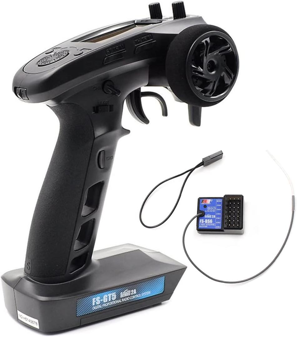 DTXMX FS-GT5 6 Channels RC Transmitter with FS-BS6 Gyro Receiver Fly 2.4G Sky Radio Controller 20 Models Storage for RC Buggy Crawler Car Boats Tank
