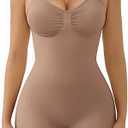 SHAPERX Women's Shapewear Tummy Control Bodysuit with Removable Pads Seamless Sculpting Mid Thigh Body Shaper,SZ5468SiennaXS