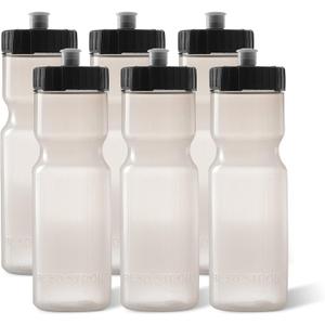 Strong Sports Water Bottles Reusable 22 oz BPA-Free Plastic Bottles with Pull Top Cap Made in USA Top Rack Dishwasher Safe Fits Most Bike Cages Brand (Clear, Pack of 6)
