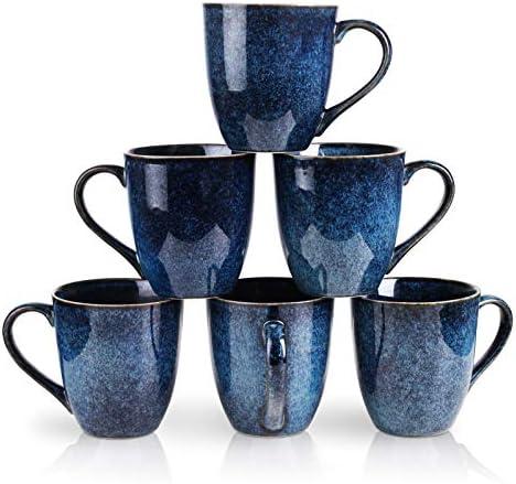 vicrays Coffee Mug Set, 12 Ounce, Set of 6, Ceramic Mug for Men, Women, Unique Glazed Mugs with Handle for Coffee, Tea, Milk, Cocoa, Cereal(blue)