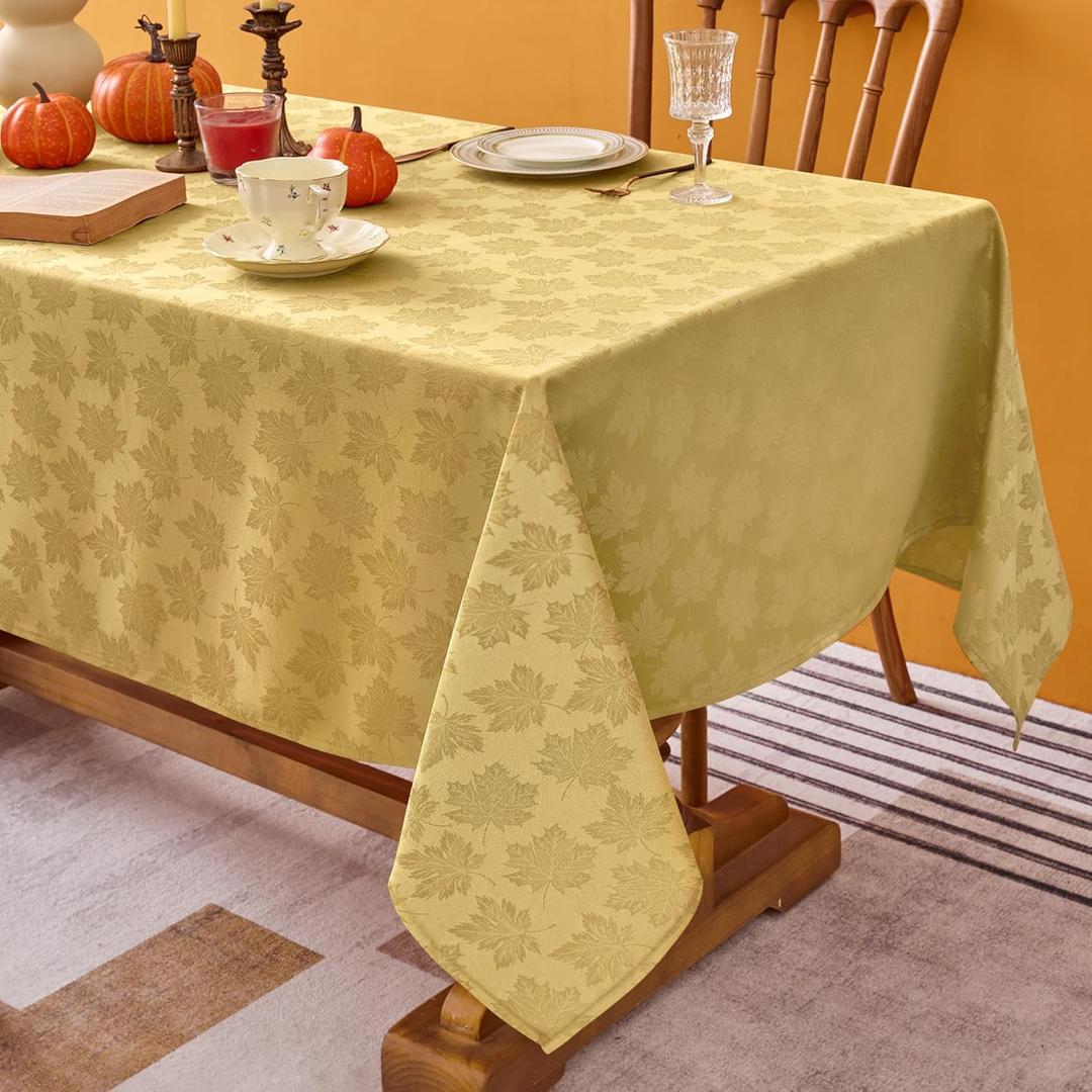 Biscaynebay Fall Tablecloth Rectangle Tables 60x144''-Gold Thanksgiving Autumn Harvest Gathering Jacquard Fabric Damask Table Cloths for 8 ft Kitchen Dinner Dining Outdoor Picnic Holiday Parties