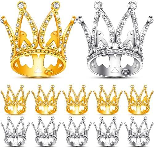 10 Pcs Crown Cake Topper Mini Baby Crown Tiny Queen Small Alloy Crystal Princess Headpiece Cake Decoration for Women Lady Girl Bridal Wedding Royal Themed Baby Shower Birthday Party(Gold, Silver)