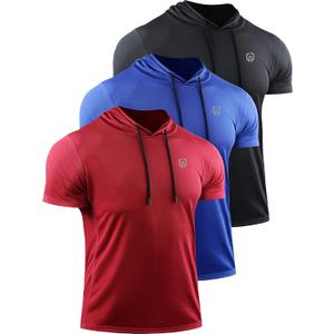 NELEUS Dry Fit Workout Athletic Muscle Tank Top Running Shirts with Hoods (Medium, 5084 Black/Blue/Red, 3 Pack)
