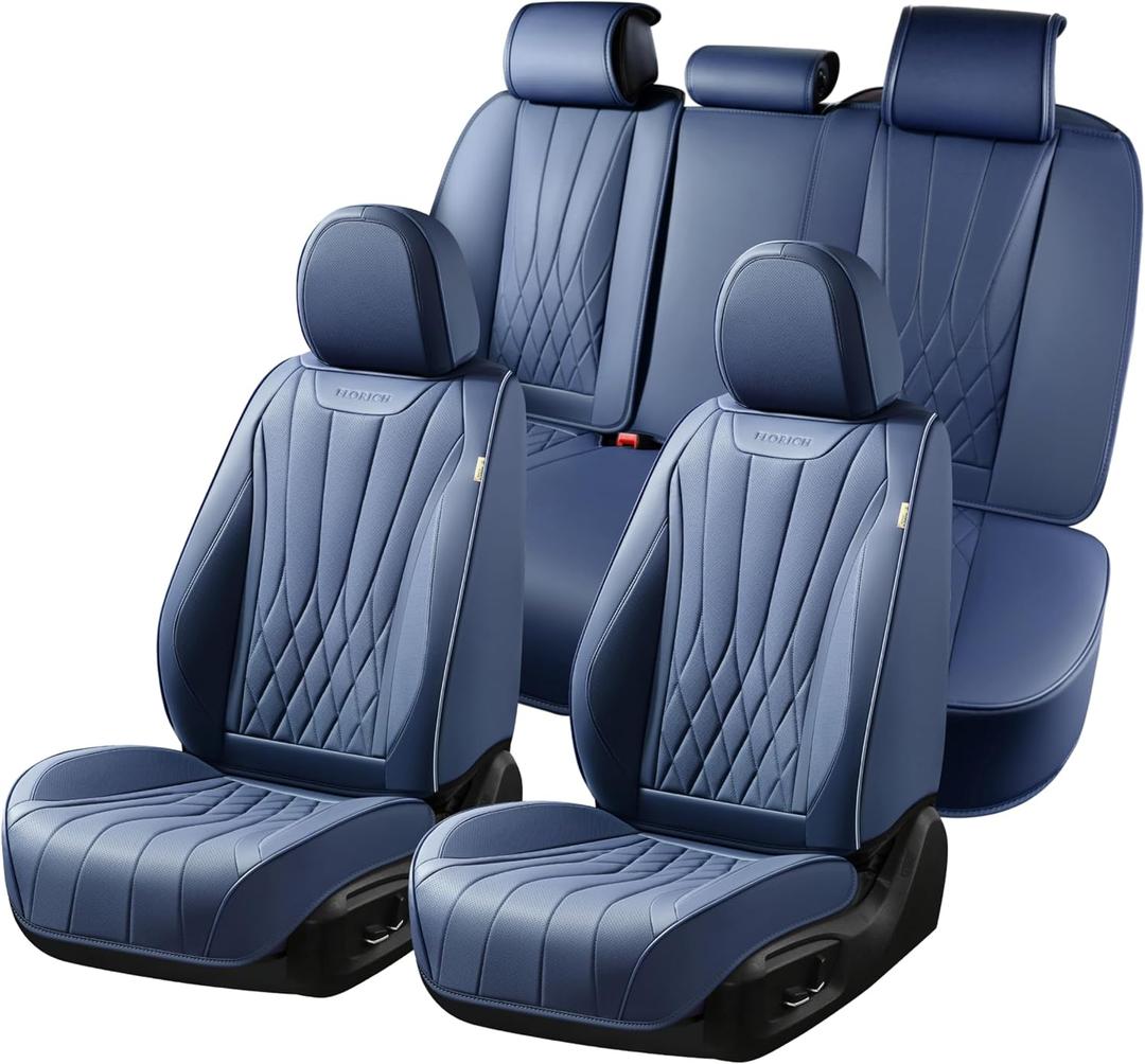 FLORICH Leather Car Seat Covers Full Set, Luxury Automotive Seat Cover, Waterproof Car Seat Covers Front and Back Seats for Most Cars - Blue