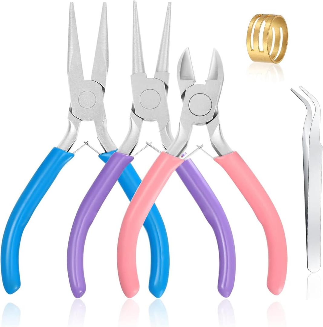 3 Pcs Jewelry Pliers Set - Needle Nose, Round Nose and Wire Cutters for Jewelry Making, Repair and CraftsWire Wrapping Beading Crafts Pliers