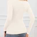 Amoretu Womens Henley Tops Long Sleeve Scoop Neck Tshirts Ruched Fitted T Shirts (Black, L)