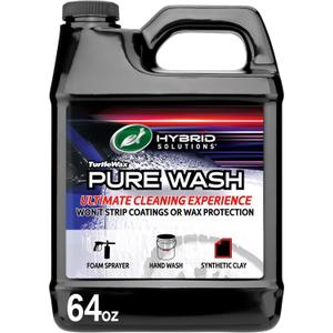 Turtle Wax Hybrid Solutions Pure Wash, pH Neutral Extreme Foaming Car Wash Soap, Bucket or Foam Cannon Application, Won't Strip Waxes or Coatings, Clay Bar Lubricant, Spot-Free Clean, 64 fl oz