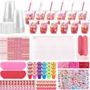 219 Pcs Girls Themed Birthday Party Supplies, Galentines Day Party Favor Exchange for Office, 24 Set Pink Stationery Gift Supplies with Cards Pencils Erasers Rulers Sharpener Stickers Cups