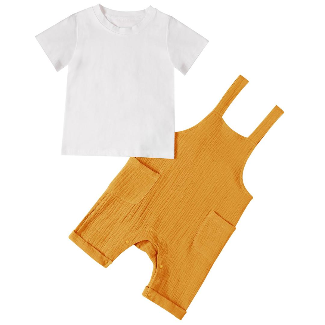 Hotfiary Baby Boy Summer Outfit Gauze Romper & T-Shirt Yellow 12-18 Months
