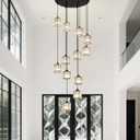 Long Chandeliers for High Ceilings,Modern Crystal Pendant Light,Raindrop Drop Lamp,Hanging Flush Mount Lighting Fixtures for Spiral Staircase,Foyer,Entryway,Living Room,Black (12 Lights)